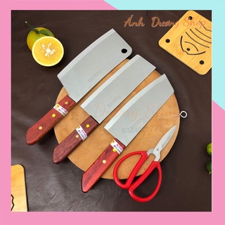 Bộ dao kéo nhà bếp Thái Lan Kiwi Brand dao chuyên thái gọt củ quả chặt xương làm từ thép không gỉ cán gỗ