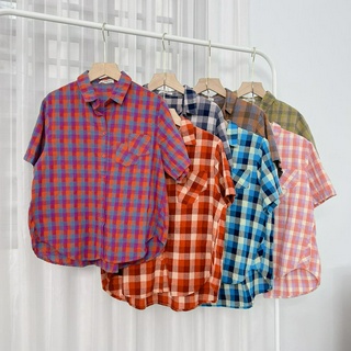  Áo Sơ Mi Caro Cộc Tay Nữ Form Vừa 2 Túi Nhỏ Xinh Xắn Sơ Mi Công Sở Nữ Kẻ Ô Ngắn Tay Freesize SUBICI 