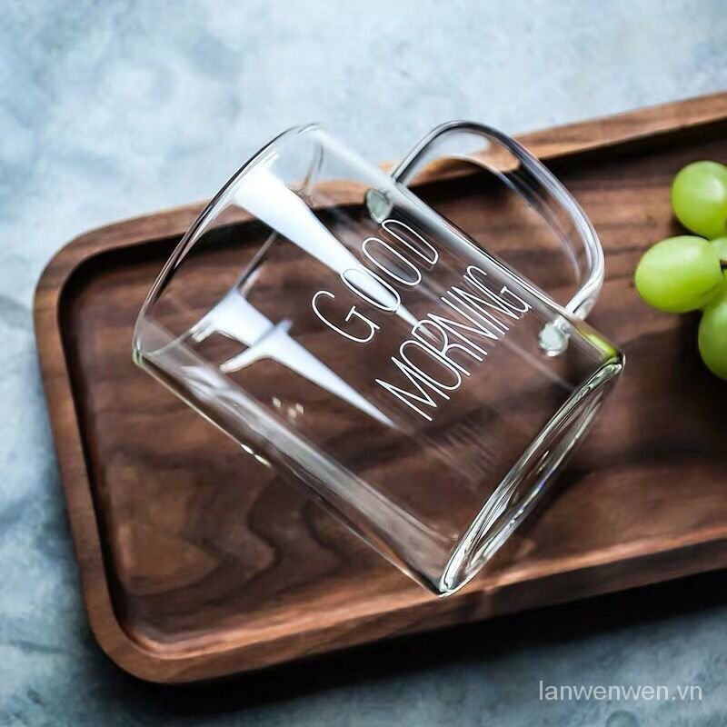 Cốc Thủy Tinh Trong Suốt Có Tay Cầm In Chữ Dung Tích 450ml