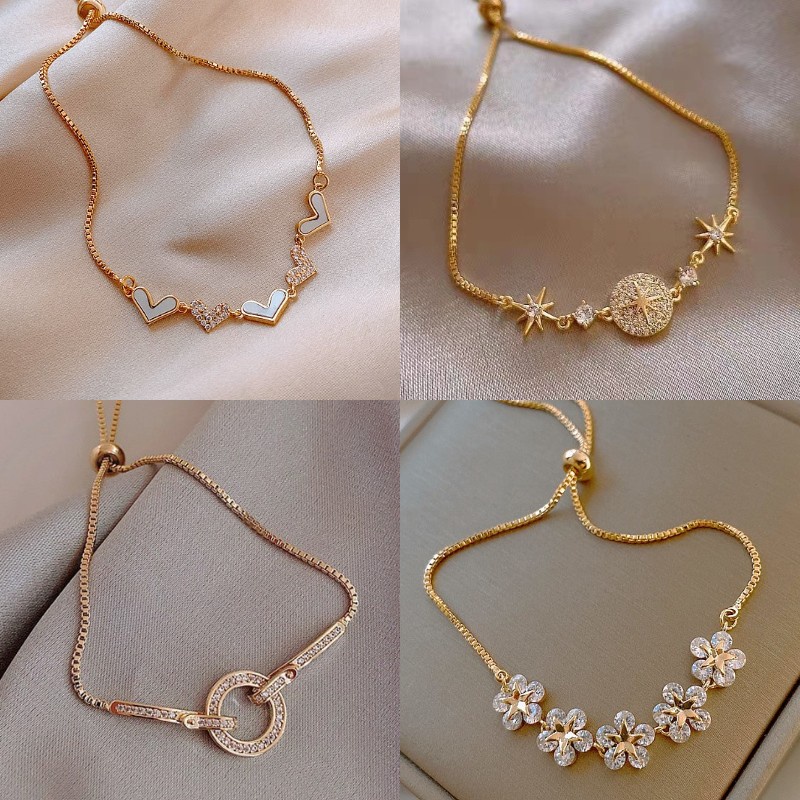 Vòng đeo tay thời trang mới của Hàn Quốc dành cho phụ nữ Vòng tay vàng có thể điều chỉnh tinh tế với kim cương Trang sức phụ kiện quà tặng