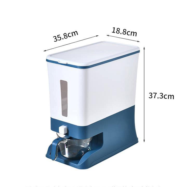 Thùng Gạo Hình Chữ Nhật 12kg Thông Minh Kèm Cốc Vo Gạo