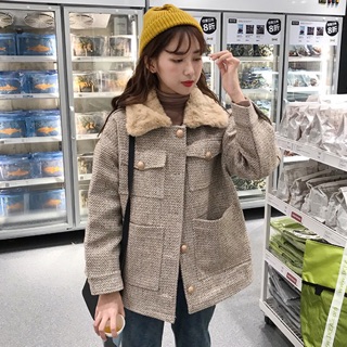 Áo dạ ngắn cổ lông