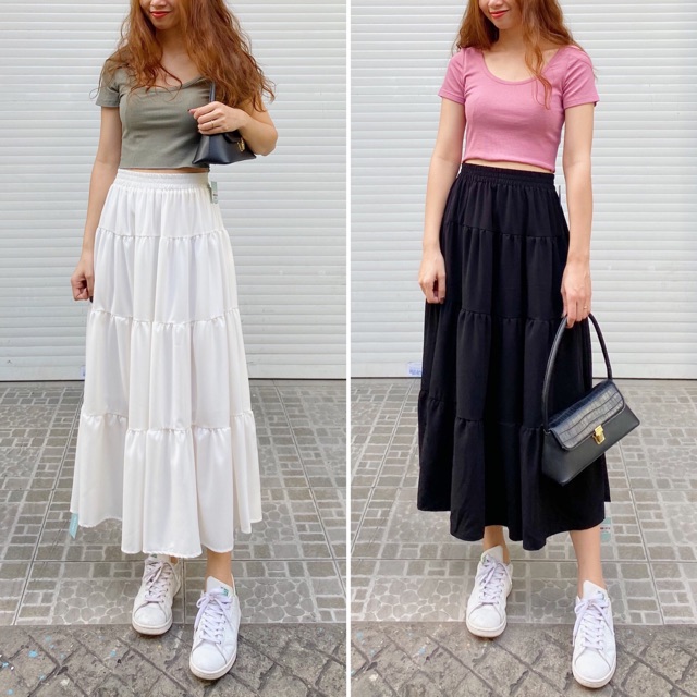 [Mã SKAMCLU7 giảm 10% tối đa 50K đơn 0Đ] Chân váy tầng trắng-đen (Jessi)