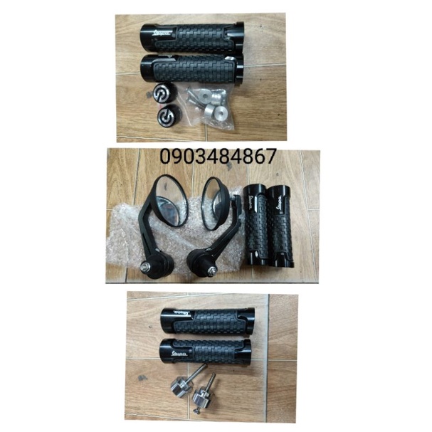combo tay nắm, gù tay lái cho xe Vespa ghi đông có lỗ (Sprint, Primavera)