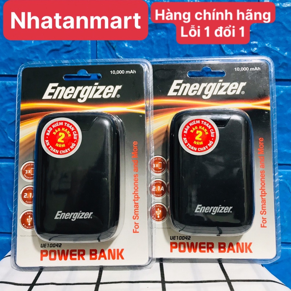 Sạc dự phòng Energizer UE10042 10,000mAh - Thiết kế siêu gọn nhẹ, 2 cổng input tiện dụng &amp; chuẩn sạc nhanh Fast Charge