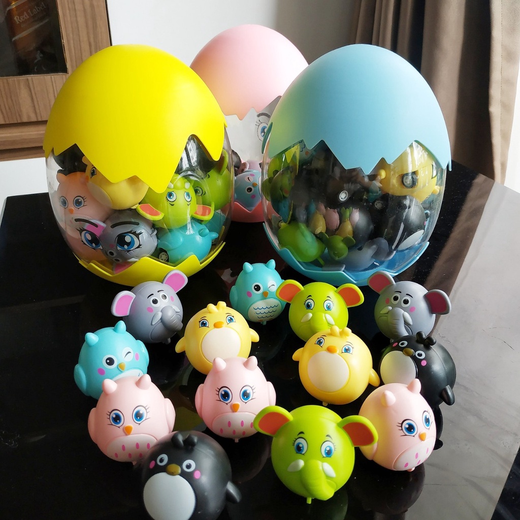 Đồ chơi thú chạy bằng cót set 20 con đựng trong hộp trứng