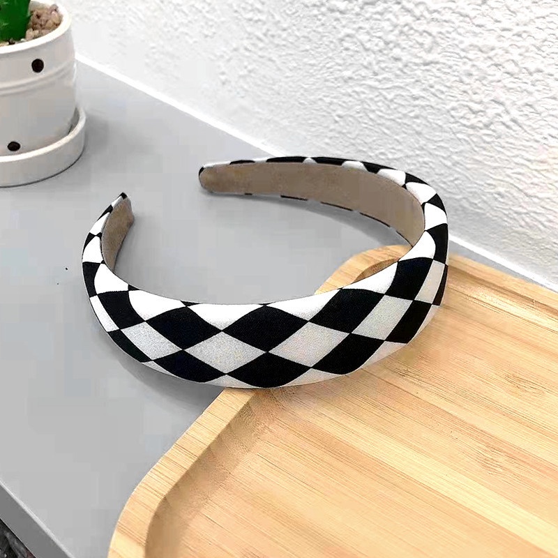 Dây Buộc Tóc Xốp Họa Tiết Caro Màu Trắng Đen Phong Cách Hàn Quốc Thời Trang Cho Nữ