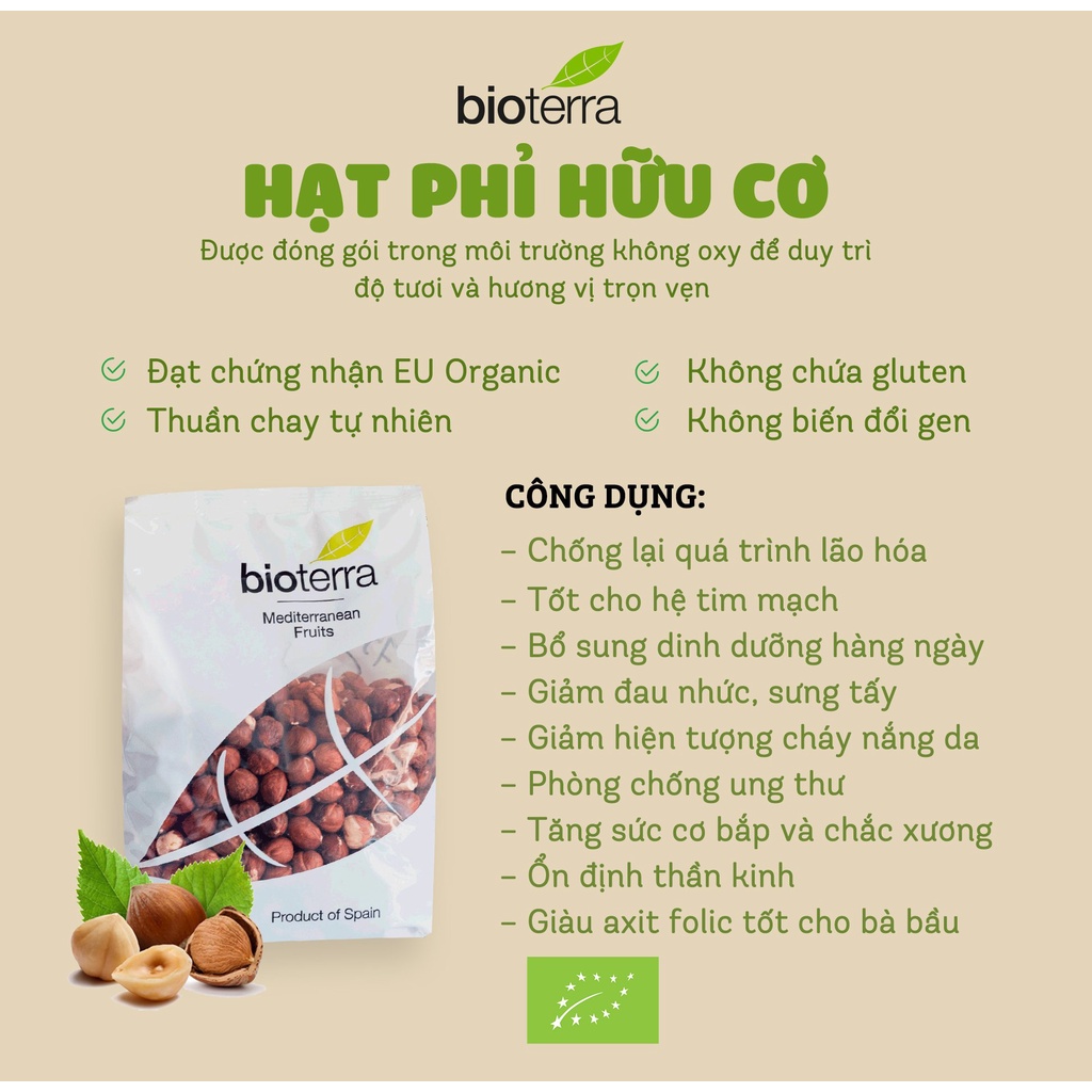 [Date: 8/2023] Hạt Phỉ Hữu Cơ Bioterra Dùng Nấu Sữa, Làm Bánh 200g