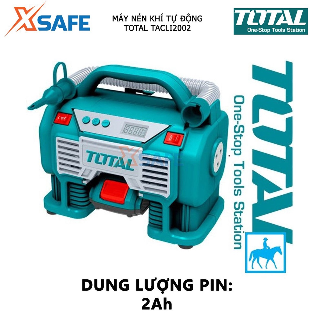 Máy nén khí tự động dùng pin TOTAL TACLI2002 áp suất tối đa 160PSI, kèm theo 3 đèn LED, không kèm theo pin sạc - xsafe