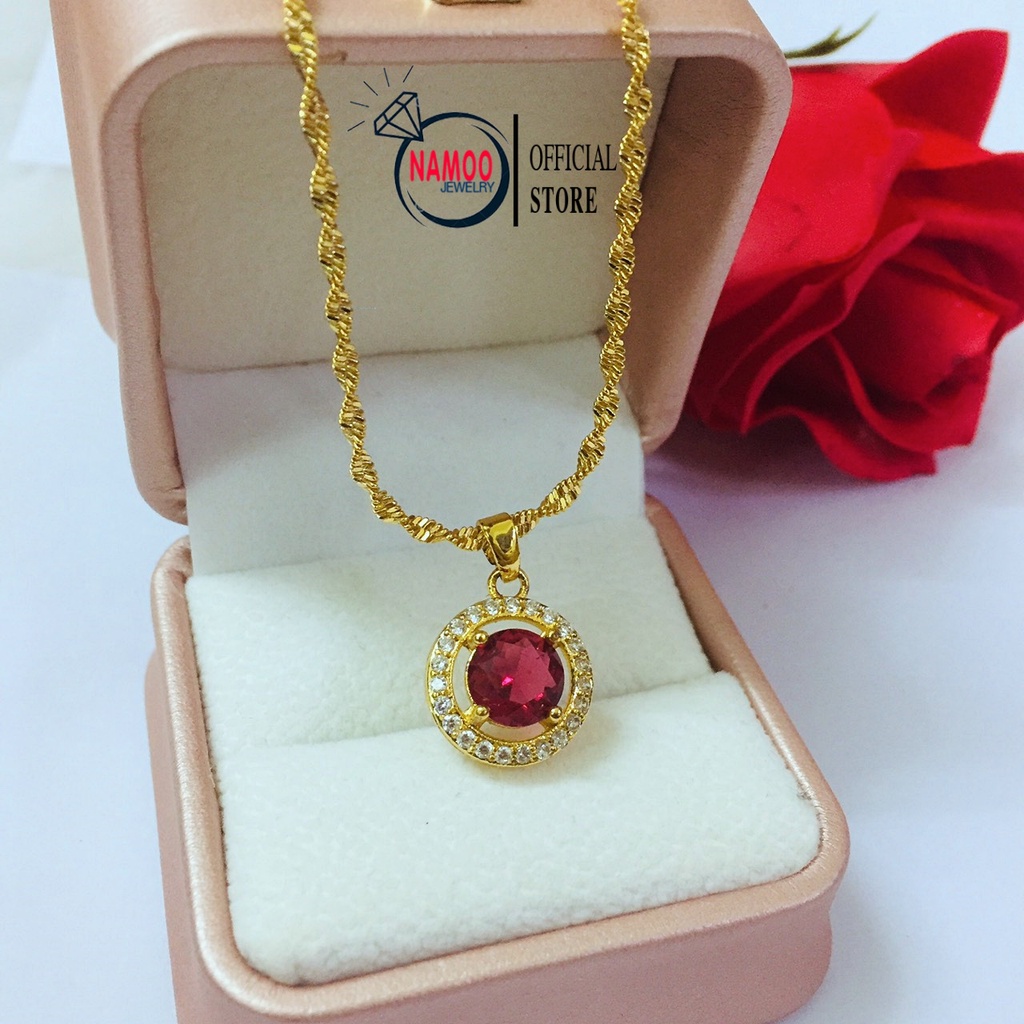 Dây Chuyền Mạ Vàng V509 đỏ kết hợp với dây xoắn xi kim Namoo Jewelry