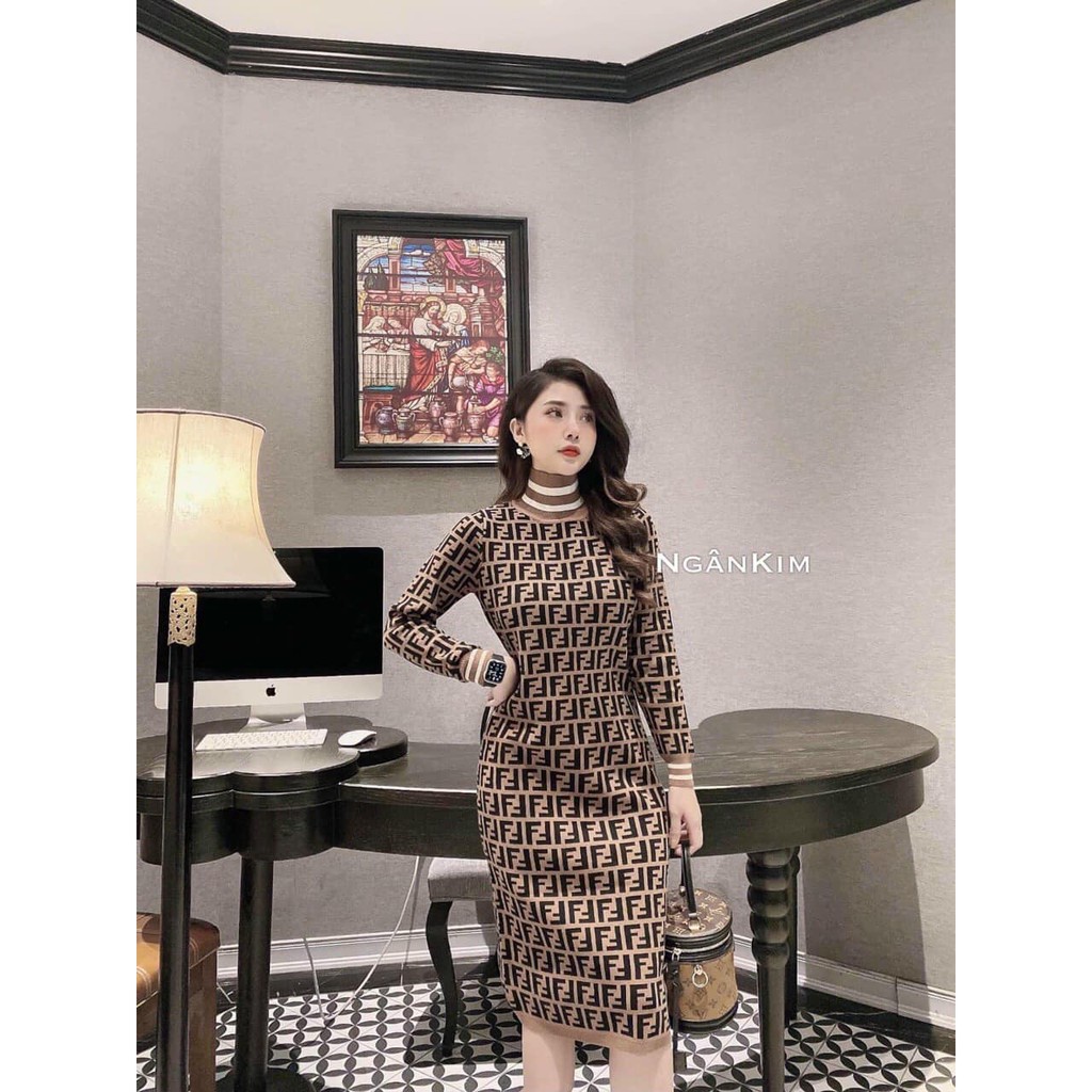 Váy len họa tiết ôm dáng chất mịn