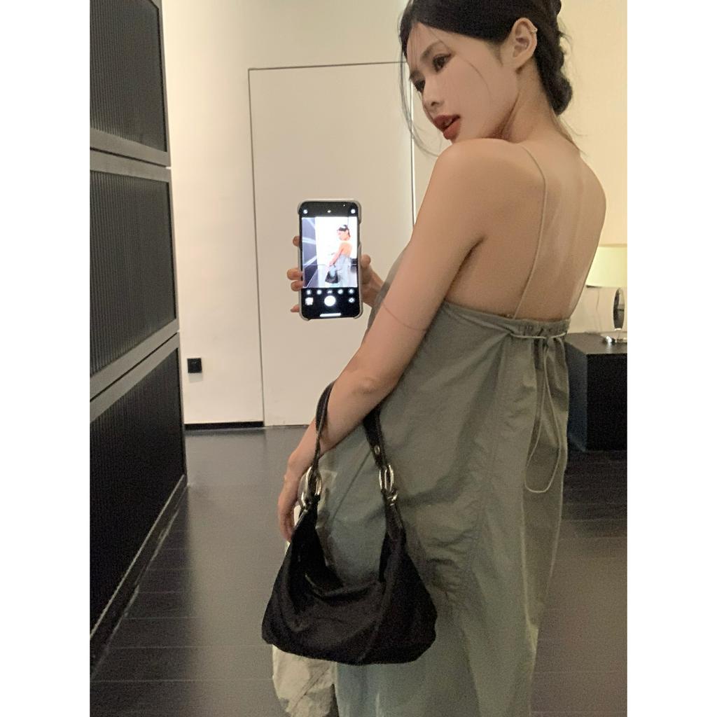 Đầm Dài Hai Dây Dáng Chữ A Rộng Cổ Cao Vừa Vặn Phong Cách Hàn Quốc Gợi Cảm Dành Cho Bạn Nữ