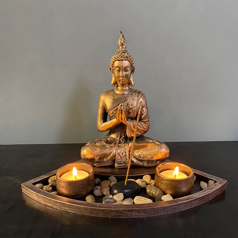 Giá đỡ đèn cầy hình tượng Phật Thái Lan bằng nhựa độc đáo trang trí nhà cửa/ sân vườn