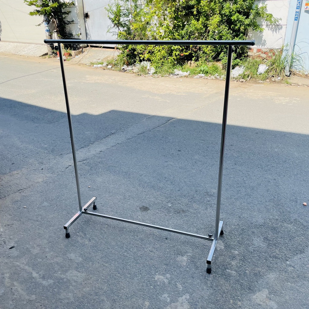 Sào phơi đồ đơn inox chân vuông cao cấp, treo quần áo trơn không khoen (R40*D115*C138cm)