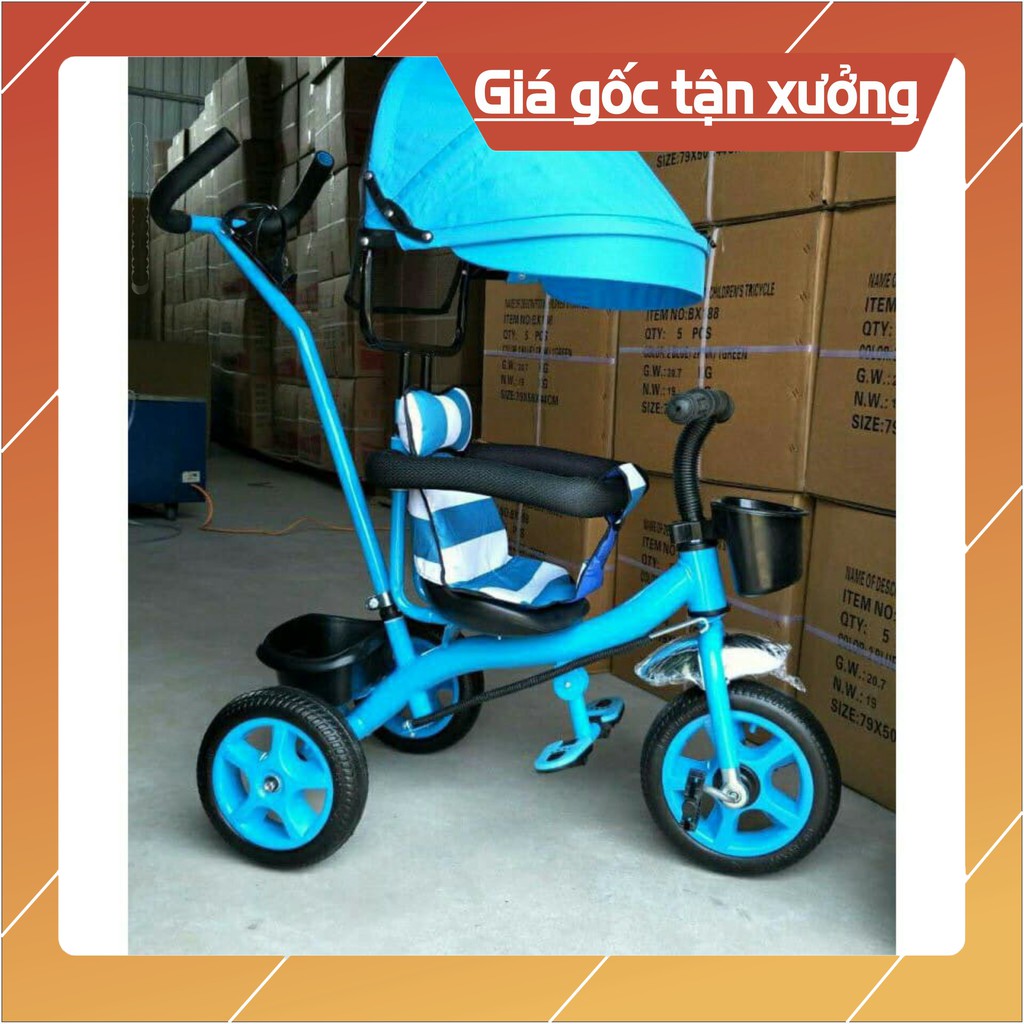 [Giá sỉ] Xe đẩy 3 bánh có bàn đạp + mái che (có bảo hiểm, đệm lót, chuông, giỏ đồ)