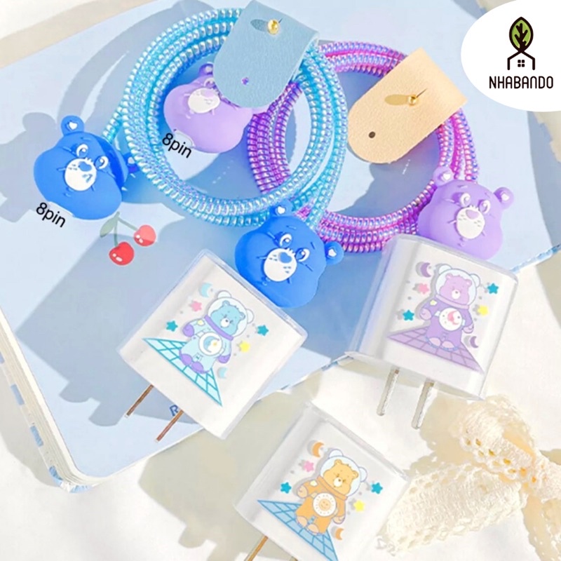 Bộ bảo vệ dây sạc và củ sạc nhanh iphone hình bé gấu siêu cute