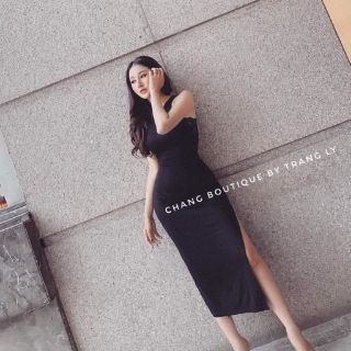 đầm maxi 3 lỗ phối ren xẻ tà