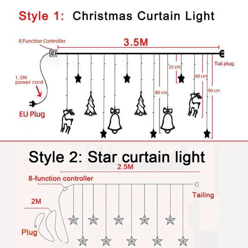 Dây đèn led 3.5m/ 8 bóng hình ngôi sao xinh xắn dành cho trang trí