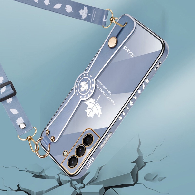 Ốp Điện Thoại Silicone Mềm Họa Tiết Lá Phong Có Dây Đeo Cho Samsung Galaxy S22 Ultra S21 S20 FE S10 Plus