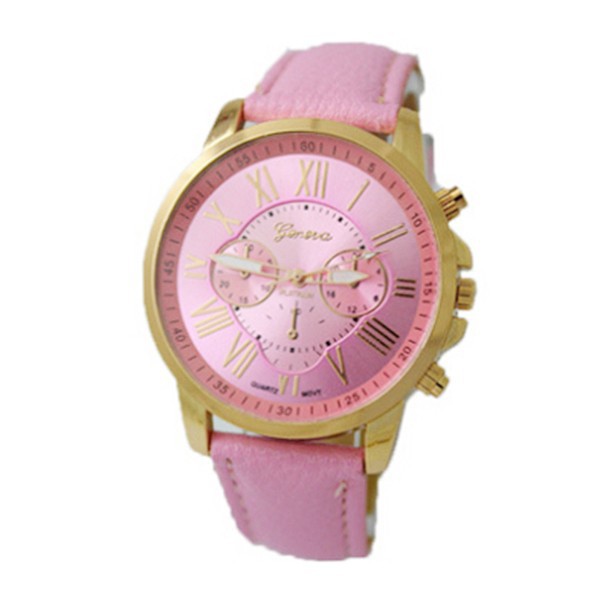 Đồng hồ Quartz Analog số La Mã dây da nhiều màu cho nữ