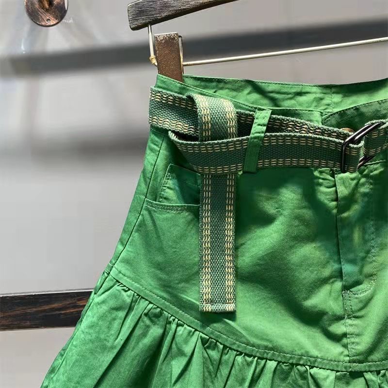 Jiashucheng Chân Váy Chữ a Lưng Cao Nhún Bèo Màu Xanh Lá Phong Cách Hàn Quốc Thời Trang Xuân Hè Dành Cho Bạn Nữ
