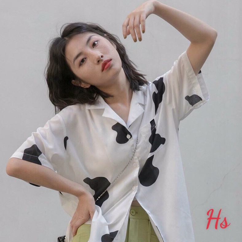 ÁO SƠ MI LOANG BÒ SỮA FORM RỘNG UNISEX - SƠ MI CỘC TAY LỠ HỌA TIẾT BÒ SỮA CÁ TÍNH | BigBuy360 - bigbuy360.vn