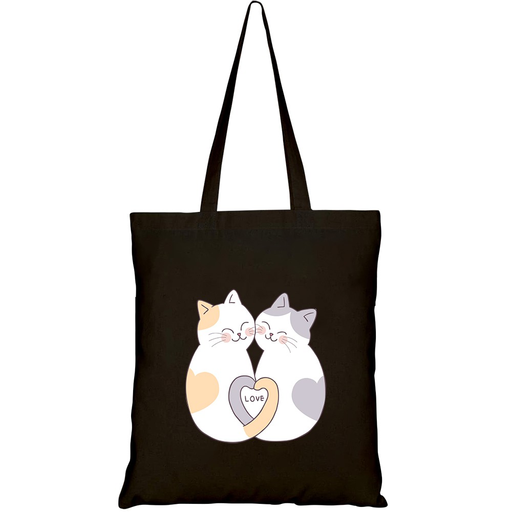 Túi vải tote canvas HTFashion in hình cartoon cute valentines day couple cats HT149