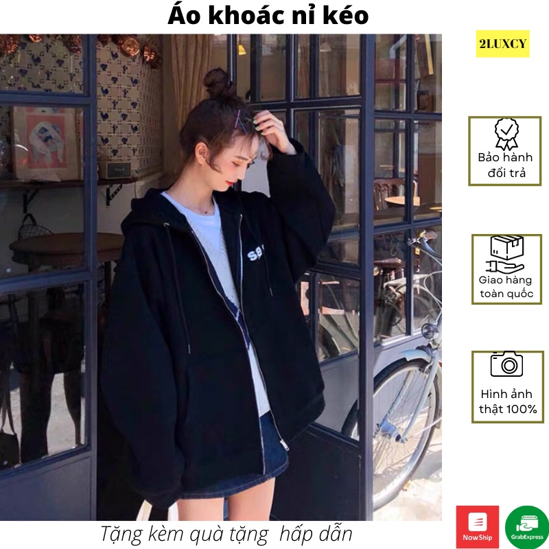 Áo khoác nỉ  Áo khoác hoodie dây kéo zip nam nữ form rộng Unisex chất nỉ ngoại 2 lớp dày dặn - LUXCY