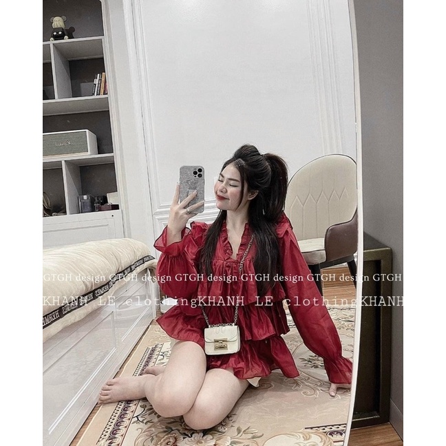 ÁO BABY DOLL ĐỎ TẦNG CỔ V MS22910