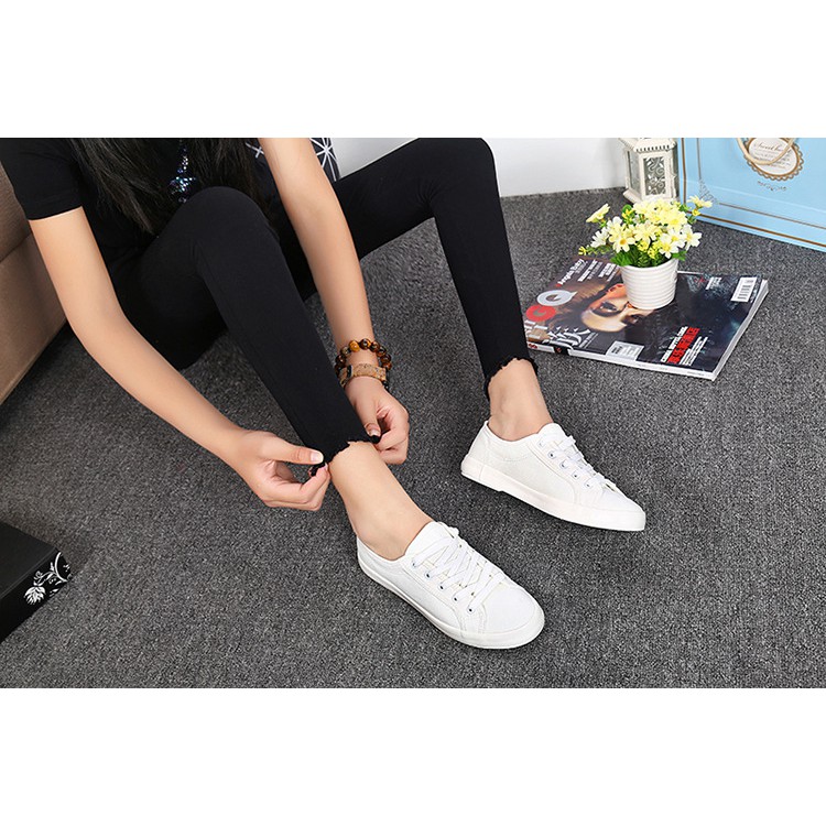 Giày Thể Thao Nữ Cao Cấp Đế Bệt Max Thoải Mái Sneaker Vải Buộc Dây Cá Tính Giá Rẻ Kiểu Hàn Quốc Trẻ Trung Dễ Thương