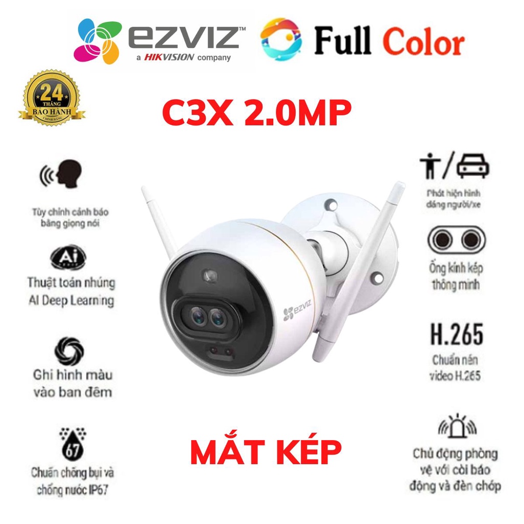 Camera Wifi Ngoài Trời Siêu Nét Màu Đêm Ezviz C3X Mắt Kép 2Mp, Ezviz C3W Pro 4Mp,C3W Pro 2Mp ,Ezviz C3W- Hàng Chính Hãng