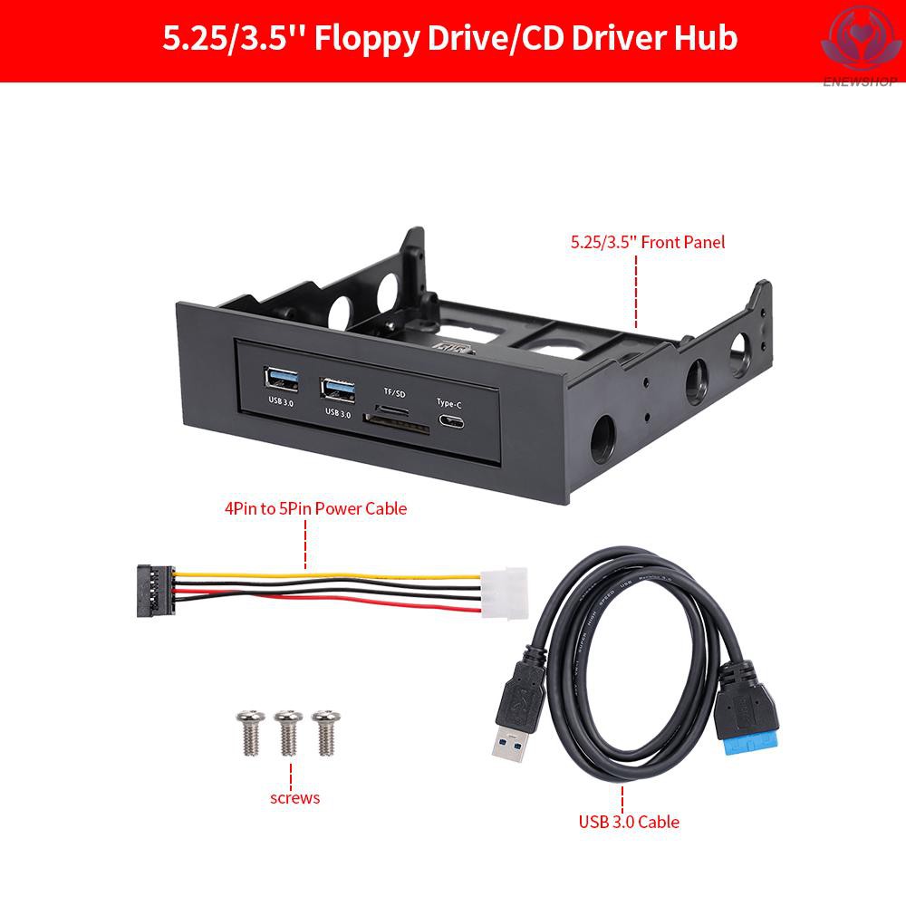 【enew】Multifunctional Extended CD Driver Panel 5.25/3.5'' Floppy Front Panel with Type-C Dual USB3.0 Ports SD TF Card Slot