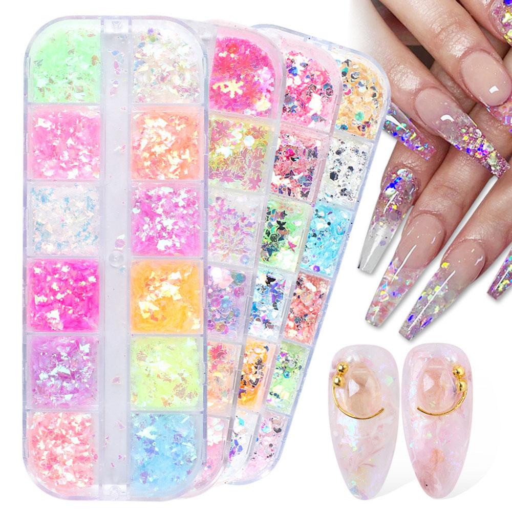Hộp Kim Tuyến 12 Ngăn Màu Sắc Tươi Sáng Lấp Lánh Trang Trí Móng Nghệ Thuật DIY