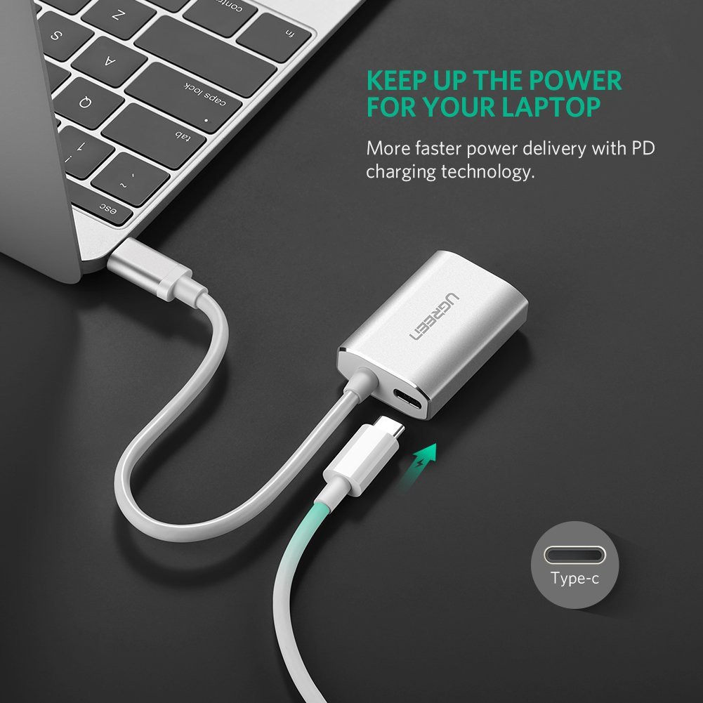 Cáp chuyển USB C to VGA Cao cấp Ugreen 40866 cỗng sạc PD Type C ( vỏ nhôm)