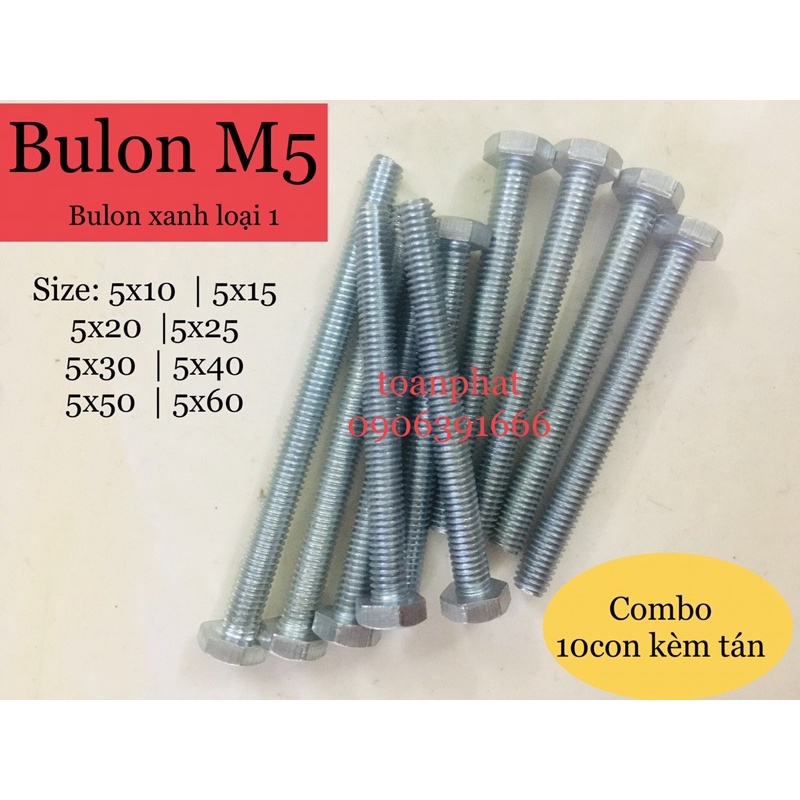 10 con bulon+tán M5| size M5x10/M5x20/ M5x25/M5x30/ M5x40/ M5x5/M5x60 mm
