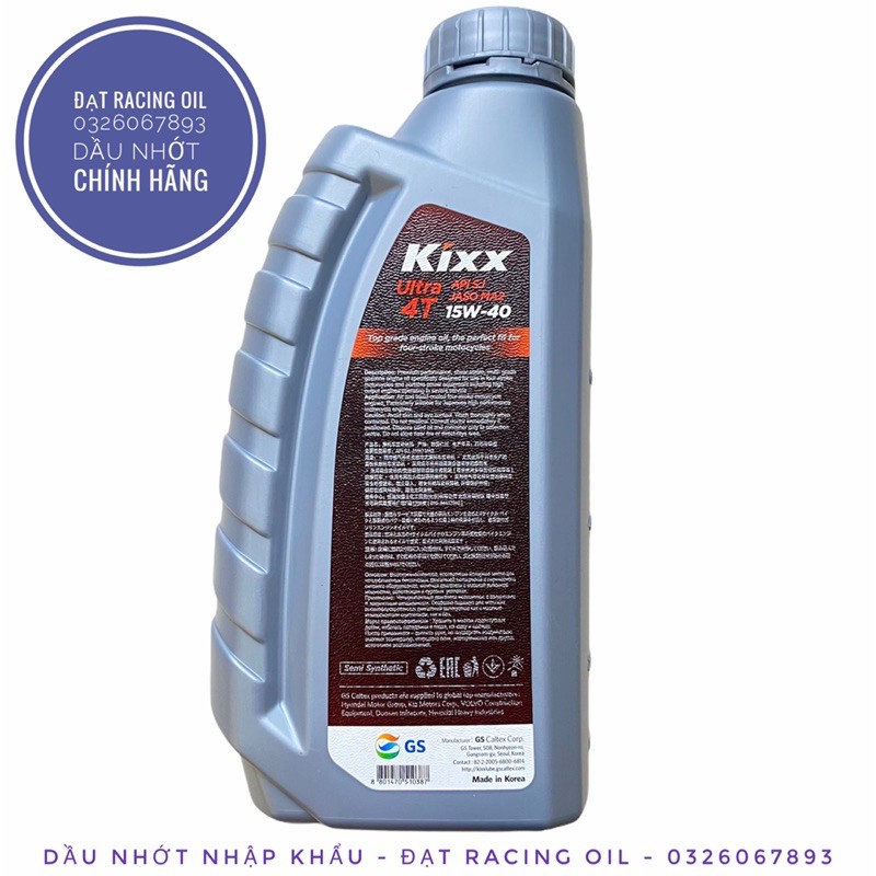 Dầu nhớt bán tổng hợp cao cấp KIXX Ultra 4T 15W-40 (Hàng nhập khẩu) 0.8L
