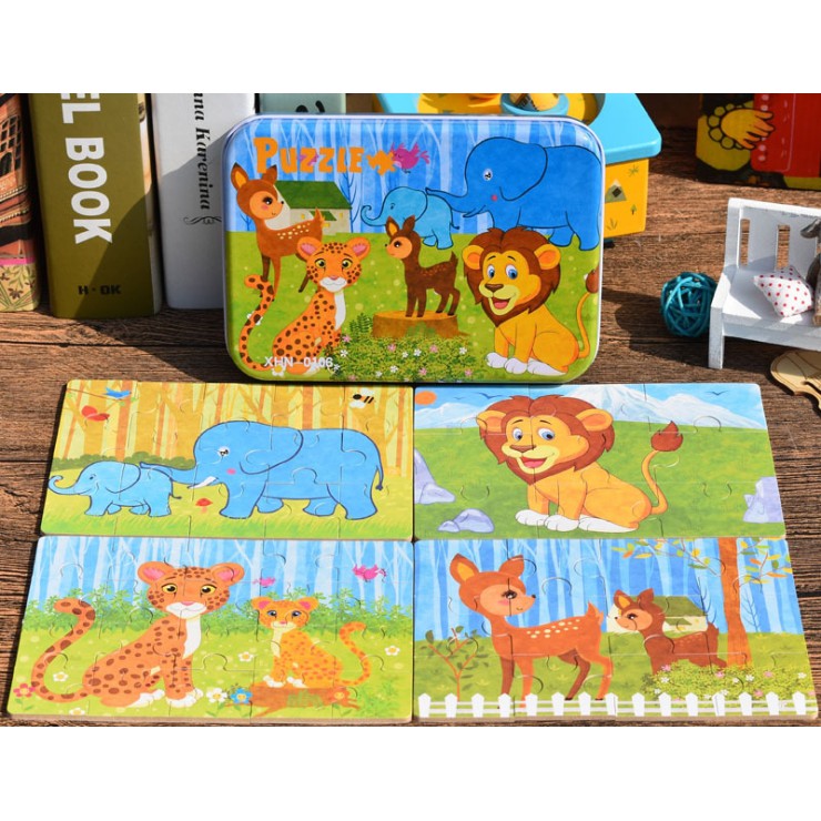 [Mã LIFETOYS1 giảm 30K đơn 99K] Ghép Hình Puzzle Tổng Hợp 4 Tranh - Động Vật Trong Rừng