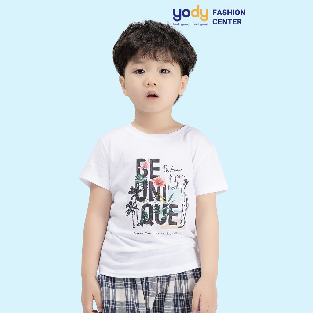 Áo phông trẻ em YODY cotton in chữ đi biển thoải mái mát mẻ KID4002