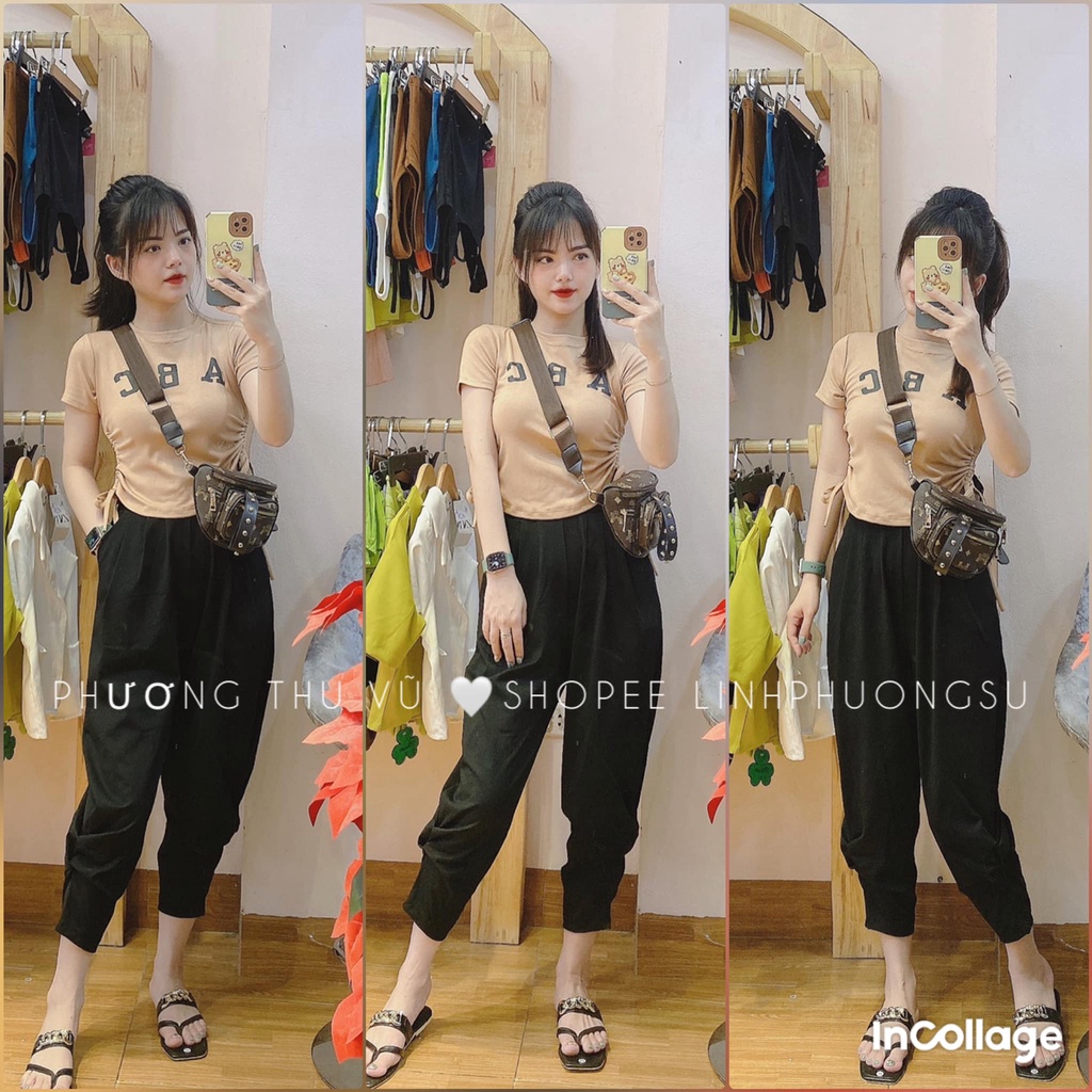 Quần lửng jogger boom Umi nhún đen siêu đẹp tôn dáng cá tính (Ảnh thật tự chụp)