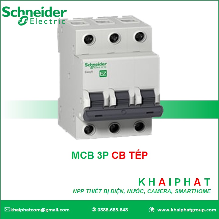 Schneider MCB 3P 3 pha 4.5kA 6A 10A 16A 20A 25A 32A 40A 50A 63A Aptomat Áp tô mát 3 cực, át 3 cực - KHẢI PHÁT ELECTRIC