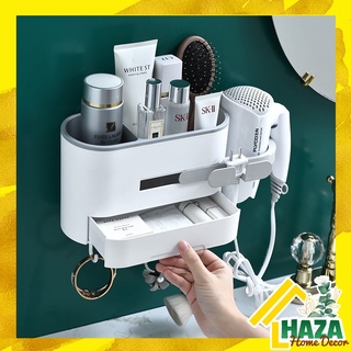 Kệ nhựa dán tường nhà tắm đựng đồ kèm 4 móc, giỏ nhựa đựng đồ kệ mỹ phẩm treo máy sấy - mã 1013