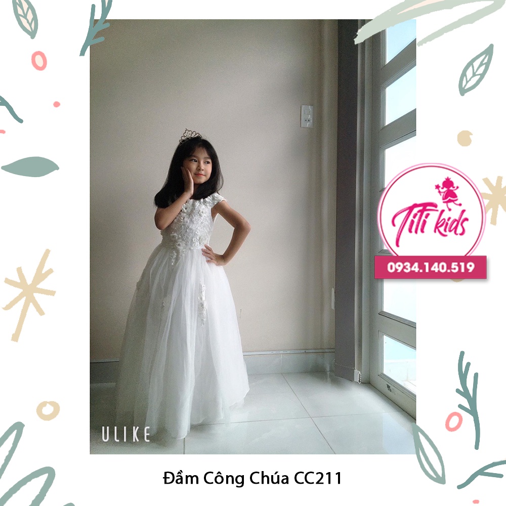 Váy Đầm Công Chúa Bé Gái Cao Cấp Trắng Trễ Vai CC211