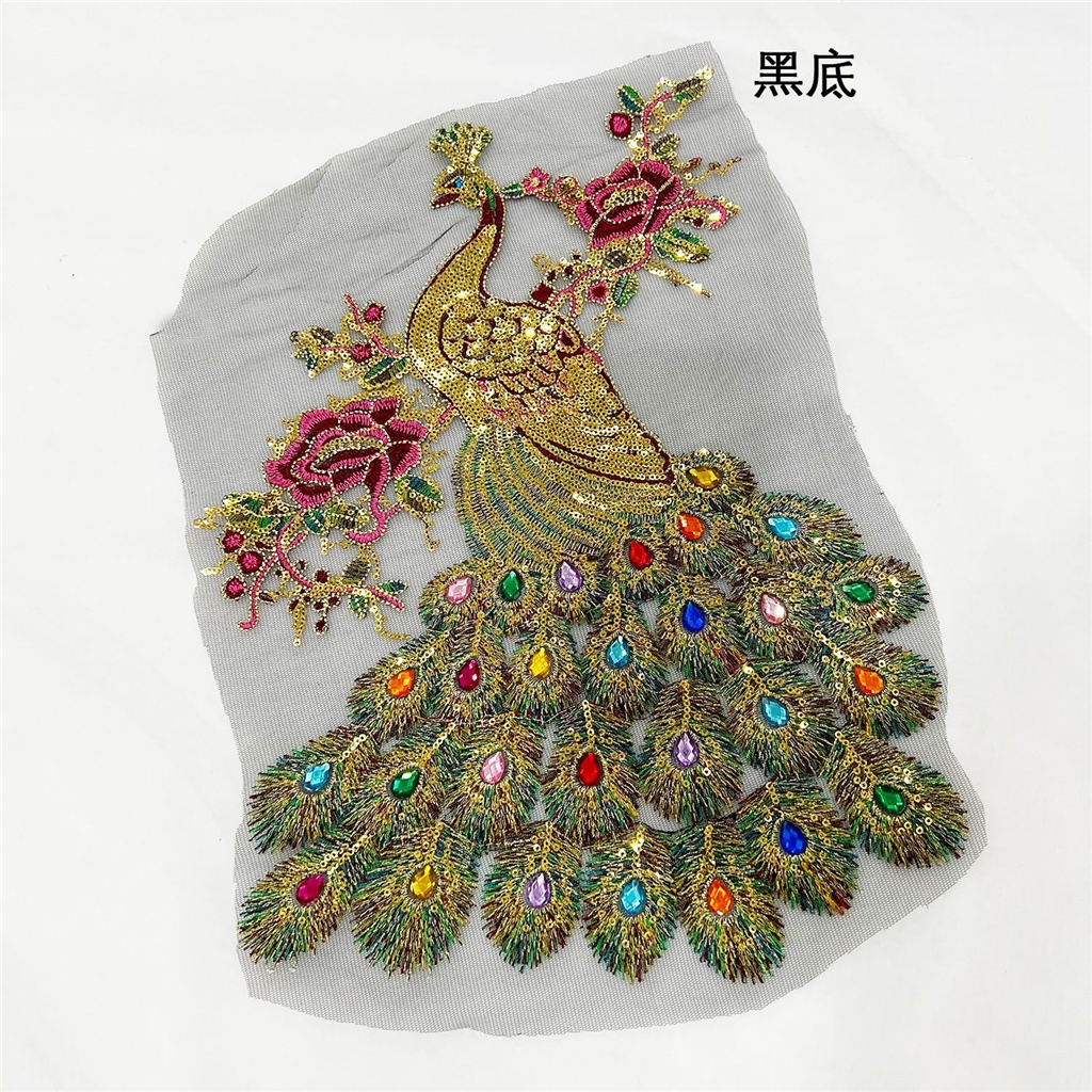 1 Miếng Dán Ủi Thêu Hình Hoa Và Chim Công 3D 40 * 30CM