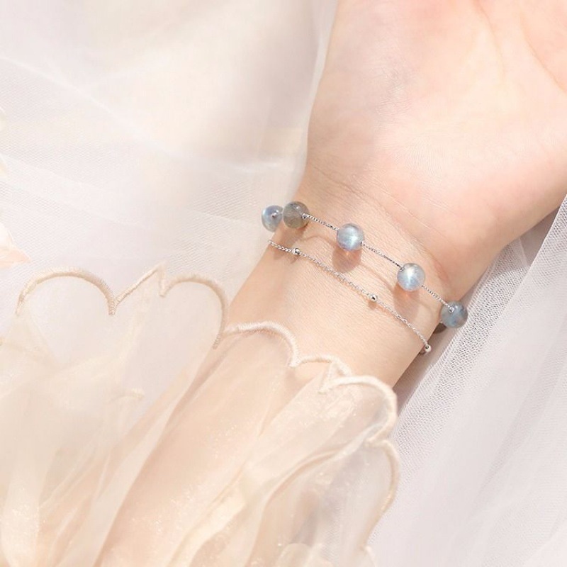 Vòng tay nữ đơn giản Phiên bản Hàn Quốc Vòng tay hai lớp pha lê màu hồng