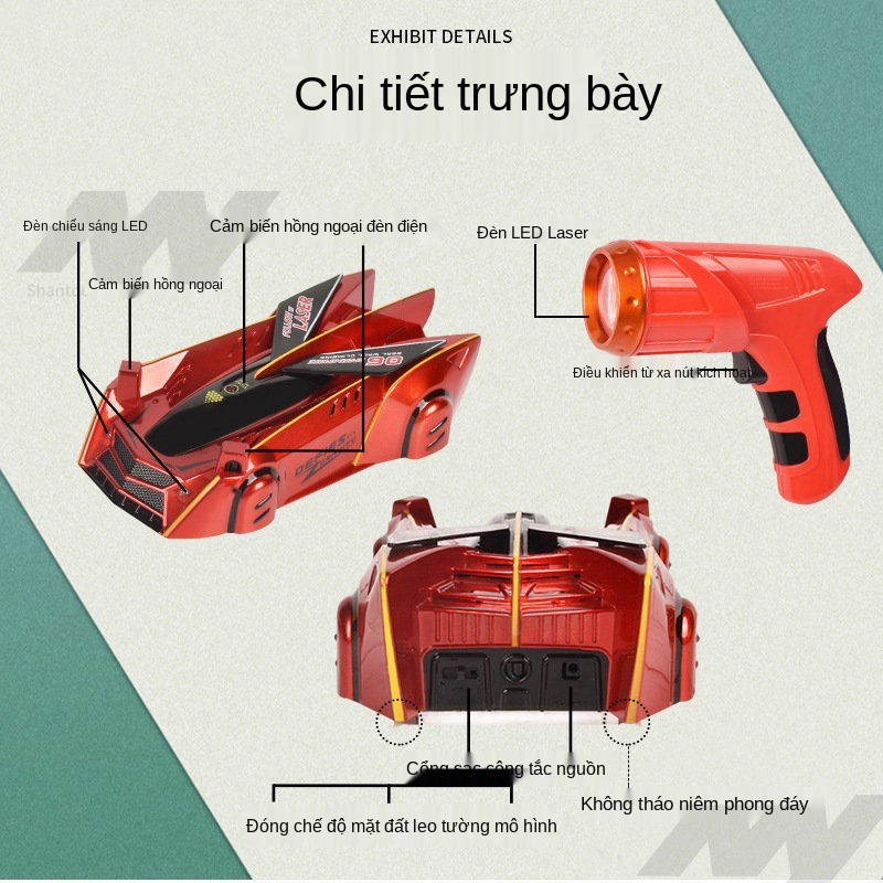 Điều khiển từ xa hồng ngoại xe leo tường theo dõi bằng laser cảm ứng đóng thế núi đồ chơi bán chạy cho trẻ em