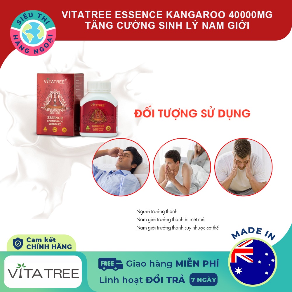 Tăng cường sinh lý nam giới Vitatree Essence Of Kangaroo 40000 Max Hộp 100 viên Australia