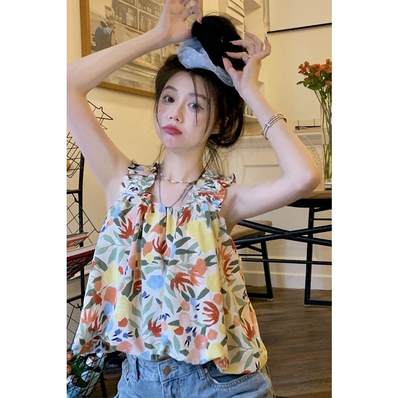 Áo Hai Dây Dáng Ôm Ngắn In Hình Hoa Thời Trang Mùa Hè 2022