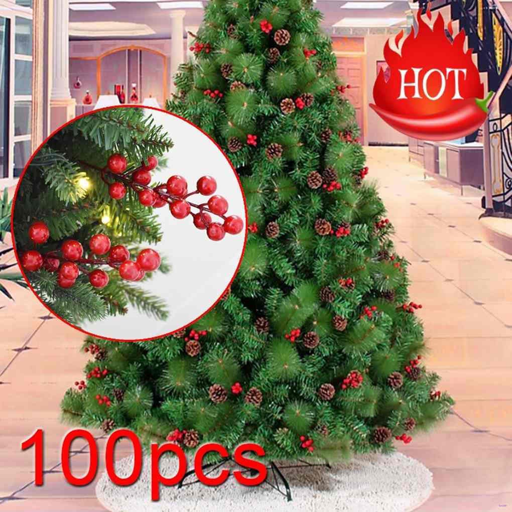 Bộ 100 quả berry holly nhân tạo màu đỏ bằng xốp dùng để trang trí Giáng Sinh