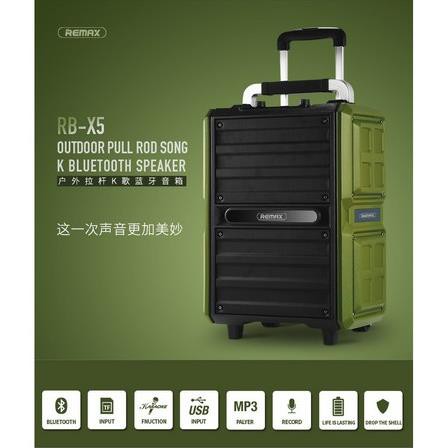 Loa kéo Bluetooth Karaoke cao cấp Remax RB-X5 công suất 50W - Kèm 2 micro không dây