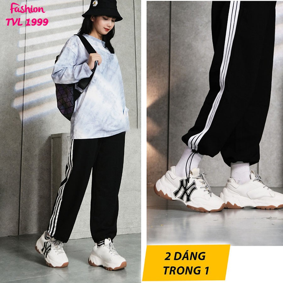 Quần jogger nữ TVL1999, quần ống rộng kiểu dáng thể thao ba sọc trắng chất liệu cao cấp, có thể để ống xuông hoặc bo gấu | BigBuy360 - bigbuy360.vn